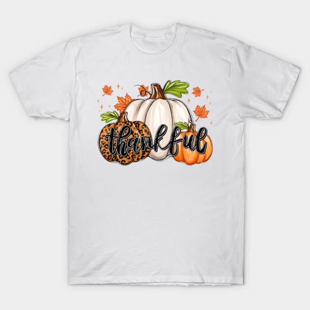 Thankful Leopard Pumpkin Thanksgiving Family Holiday Fall Season Autumn T-Shirt by Ashviirn